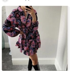 Zara floral tiered button down dress